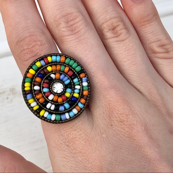 Seed bead color whirl circular ring - Picture 6 of 6